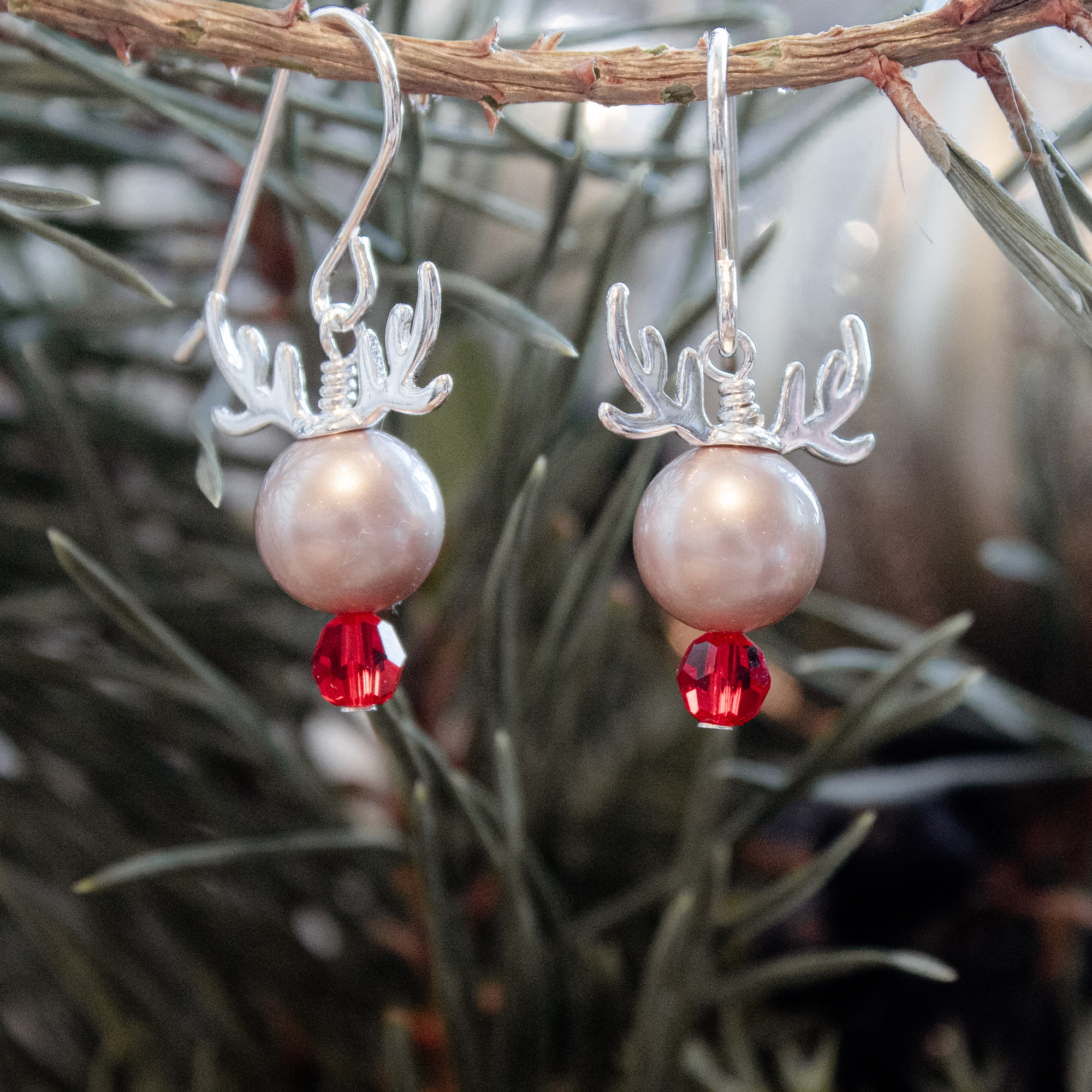 Pearl Reindeer Holiday Earrings