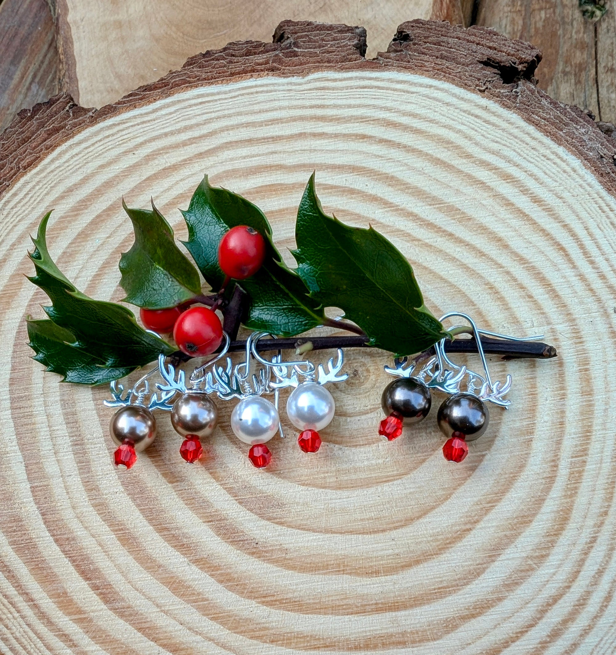 Pearl Reindeer Holiday Earrings