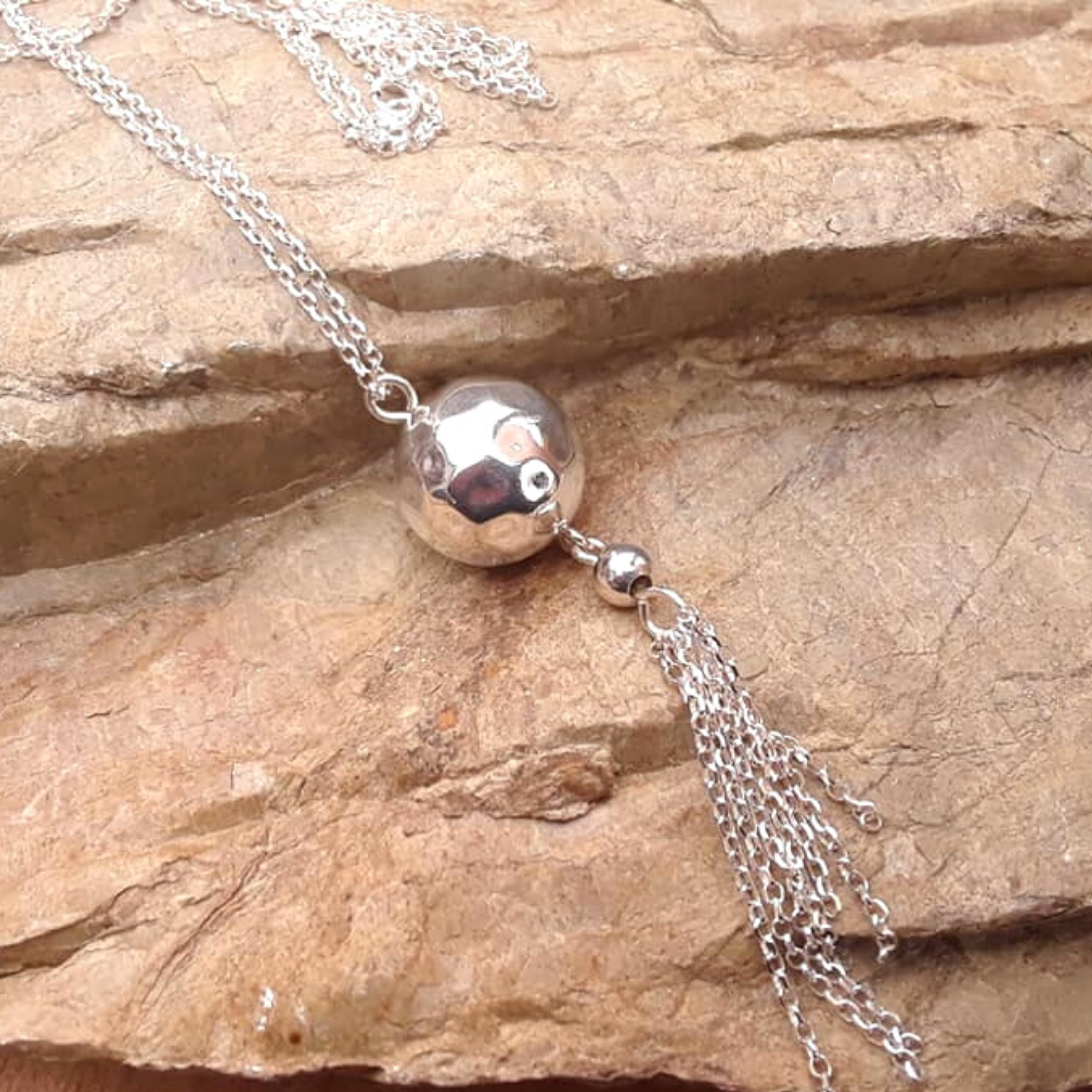 Sterling Silver Hammered Ball Tassel Necklace