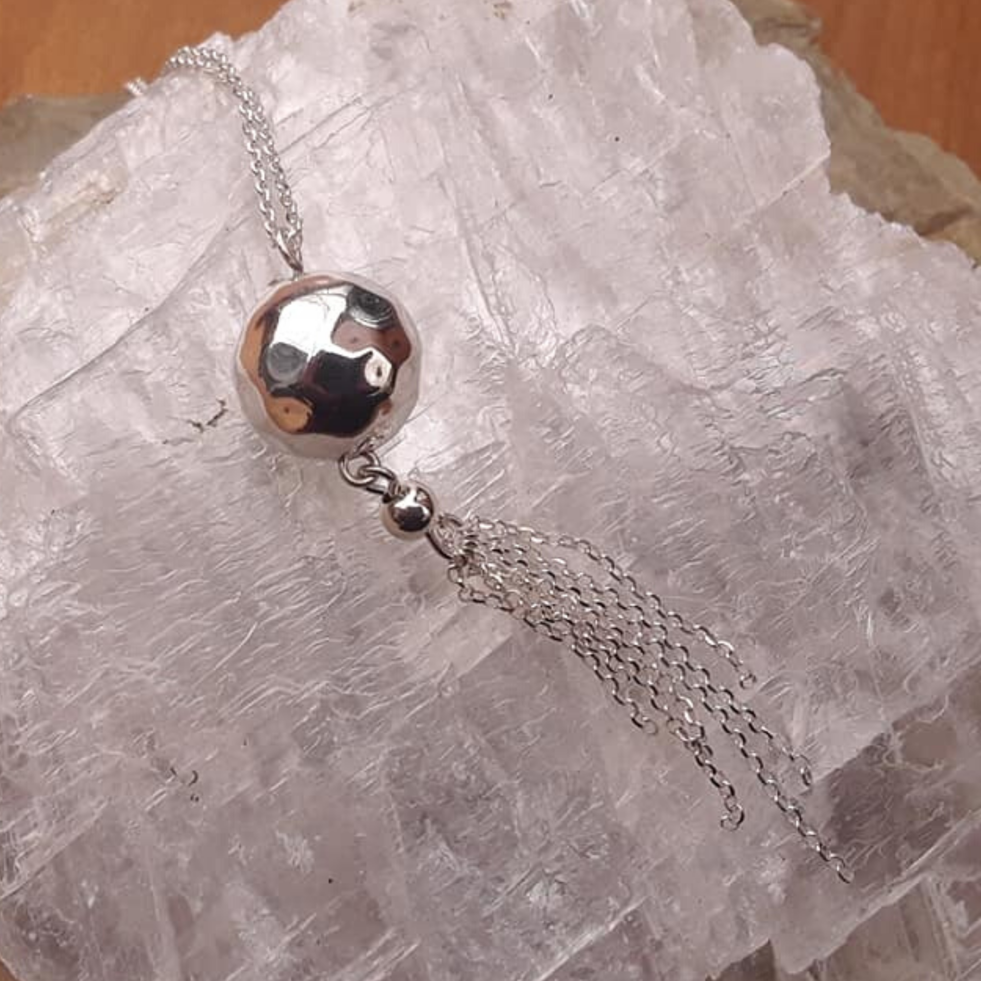 Sterling Silver Hammered Ball Tassel Necklace