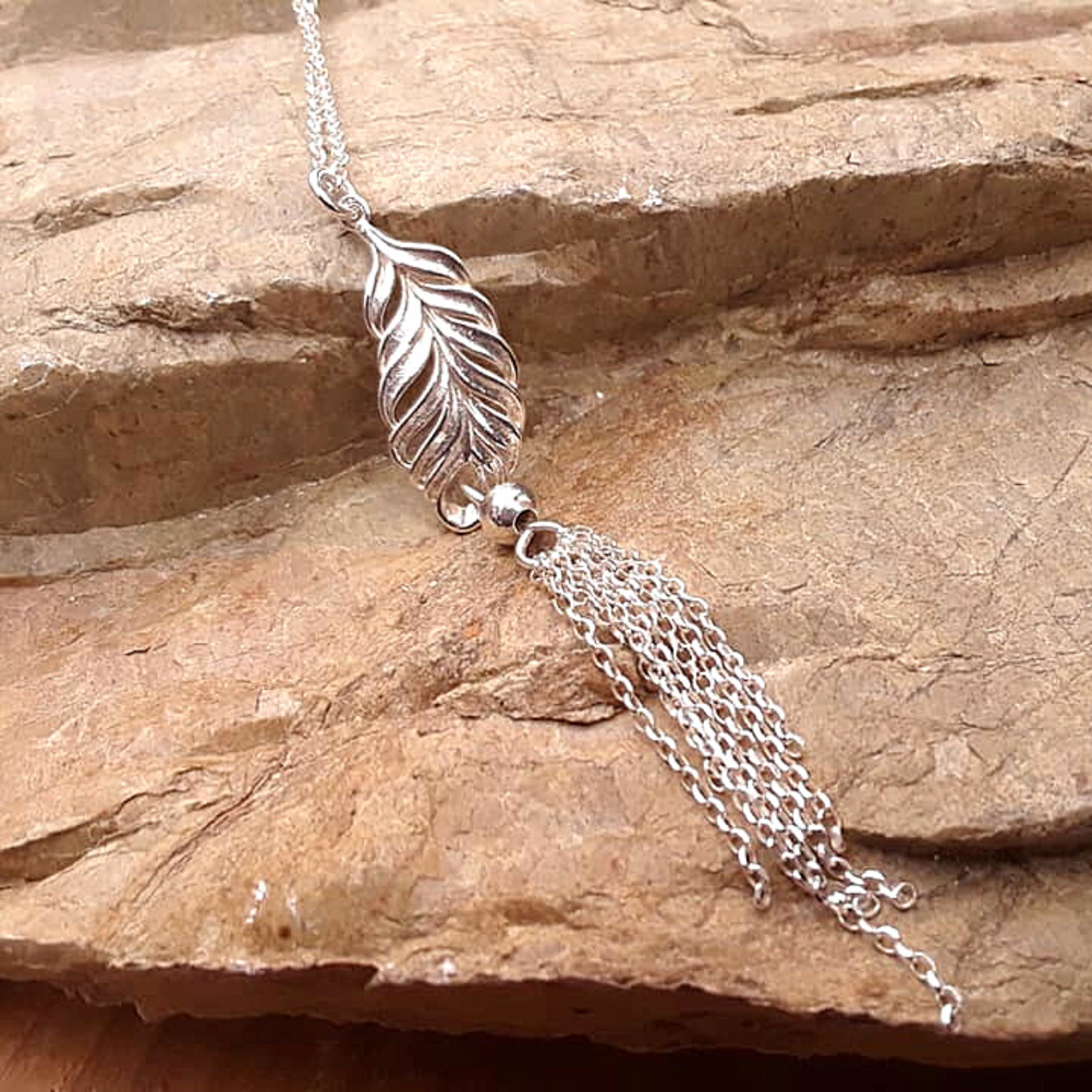 Sterling Silver Feather Tassel Necklace