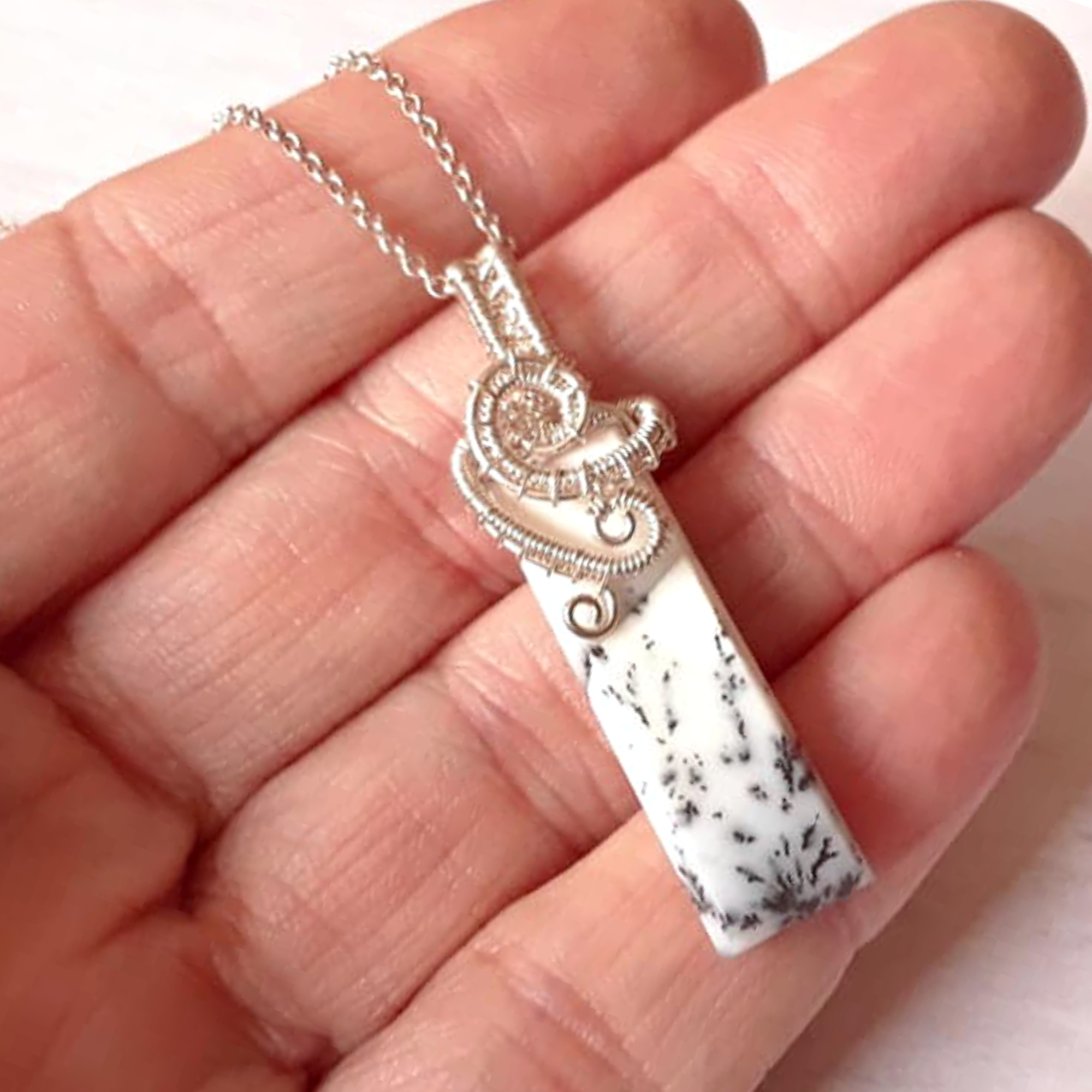 Dendritic Opal Wire Work Woven Pendant