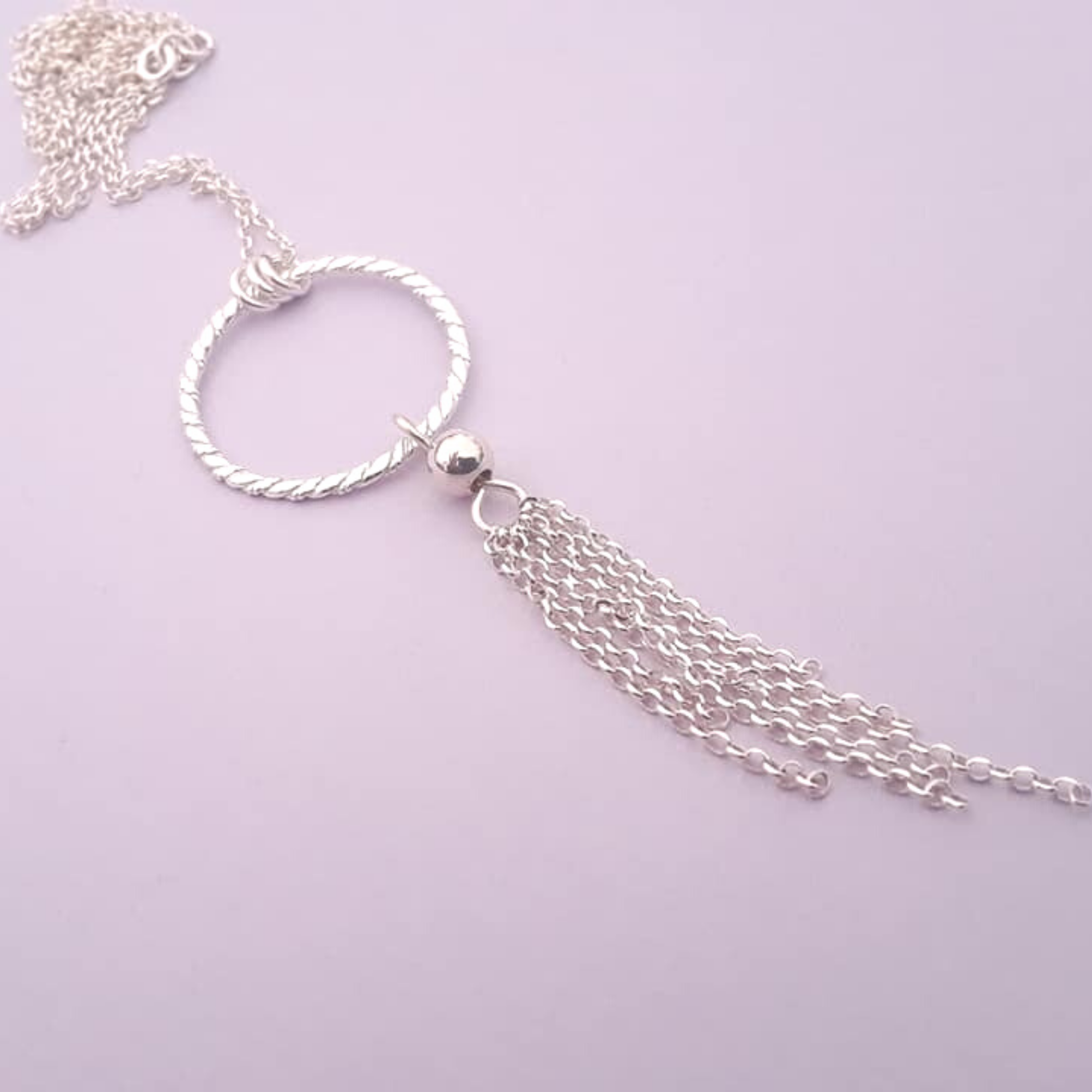 Sterling Silver Circle Ring Tassel Necklace
